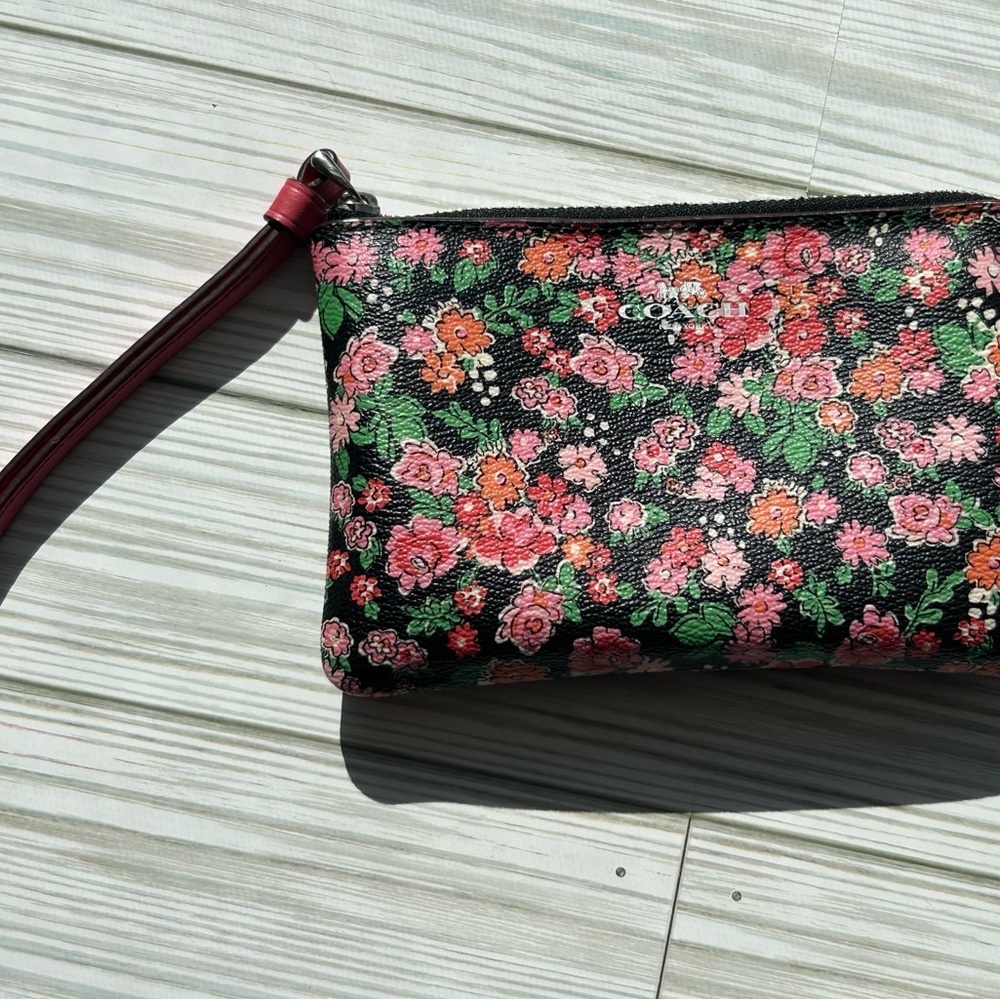 Coach Floral Black Wristlet